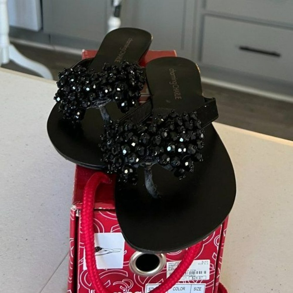 Charming Charlie Black Thong with Beaded Toes Size 8 NWT